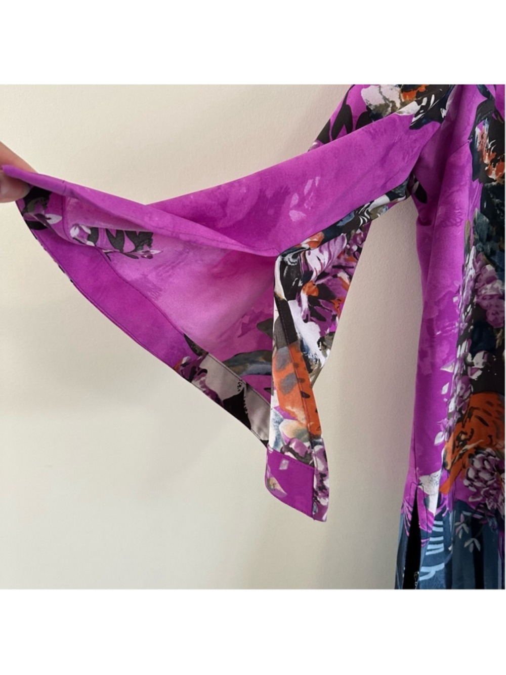 Peter Nygard Floral Kimono Duster Cardigan Jacket Size Large Pink Blue Lined - Picture 10 of 13
